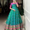 Firozi Jacquard Patola Gown