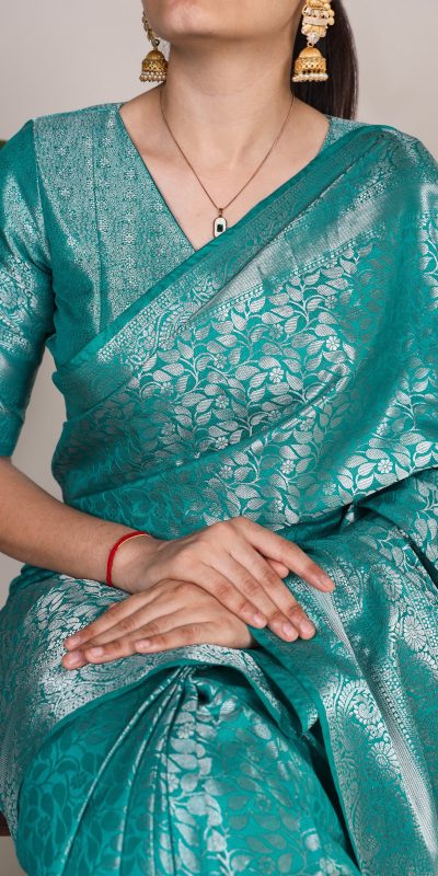 YNF 7404 Firozi Color Kanjivaram Zari Weaving Work Saree Casual, Wedding, Festive, Events . Expected Delivery  4-6 Working Days @1599/- only                                | Sarees, Bollywood Sarees, Creative Sarees, Designer Sarees, Embroidered Sarees, Ethnic Saree, Modern Digital sarees, Party Wear Sarees