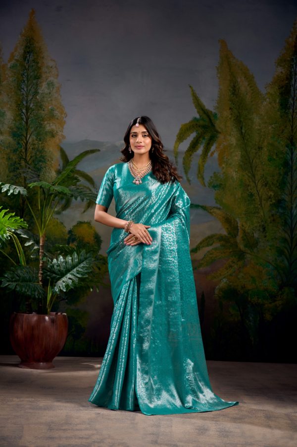 YNF 7404 Firozi Color Kanjivaram Zari Weaving Work Saree Casual, Wedding, Festive, Events . Expected Delivery  4-6 Working Days @1599/- only                                | Sarees, Bollywood Sarees, Creative Sarees, Designer Sarees, Embroidered Sarees, Ethnic Saree, Modern Digital sarees, Party Wear Sarees