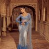 Firozi Mono Net  Sequins Saree