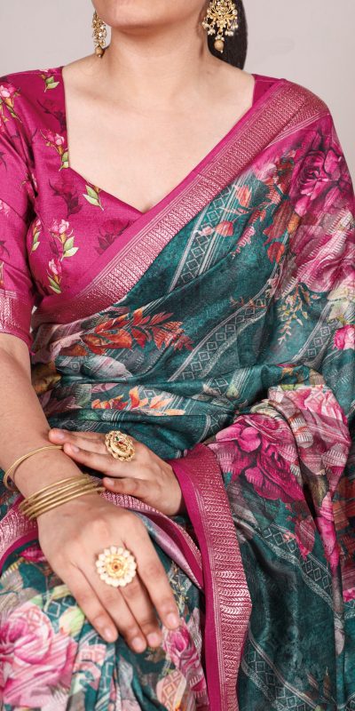 YNF 7015 Firozi Color Tussar Silk With Viscose Border Printed Saree Casual, Wedding, Festive, Events . Expected Delivery  4-6 Working Days @1699/- only                                                                                | Sarees, Bollywood Sarees, Creative Sarees, Designer Sarees, Embroidered Sarees, Ethnic Saree, Modern Digital sarees, Party Wear Sarees