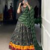 Green Cotton Printed Lehenga Choli