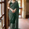 Green Georgette Embroidery Work Saree