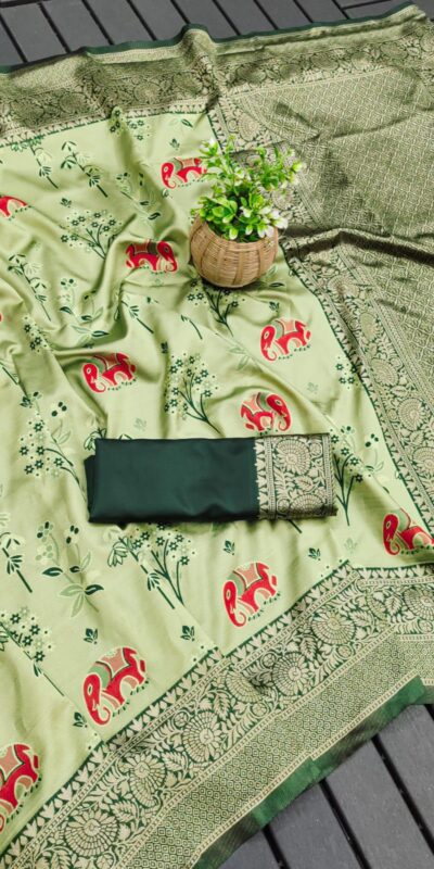 KP 6004 Green Soft Lichi Silk Jacquard Work With Designer Work Saree. Grab it for ₹1499. Delivery 4-6 Working Days. Shop now. | Sarees, Bollywood Sarees, Creative Sarees, Designer Sarees, Embroidered Sarees, Ethnic Saree, Modern Digital sarees, Party Wear Sarees