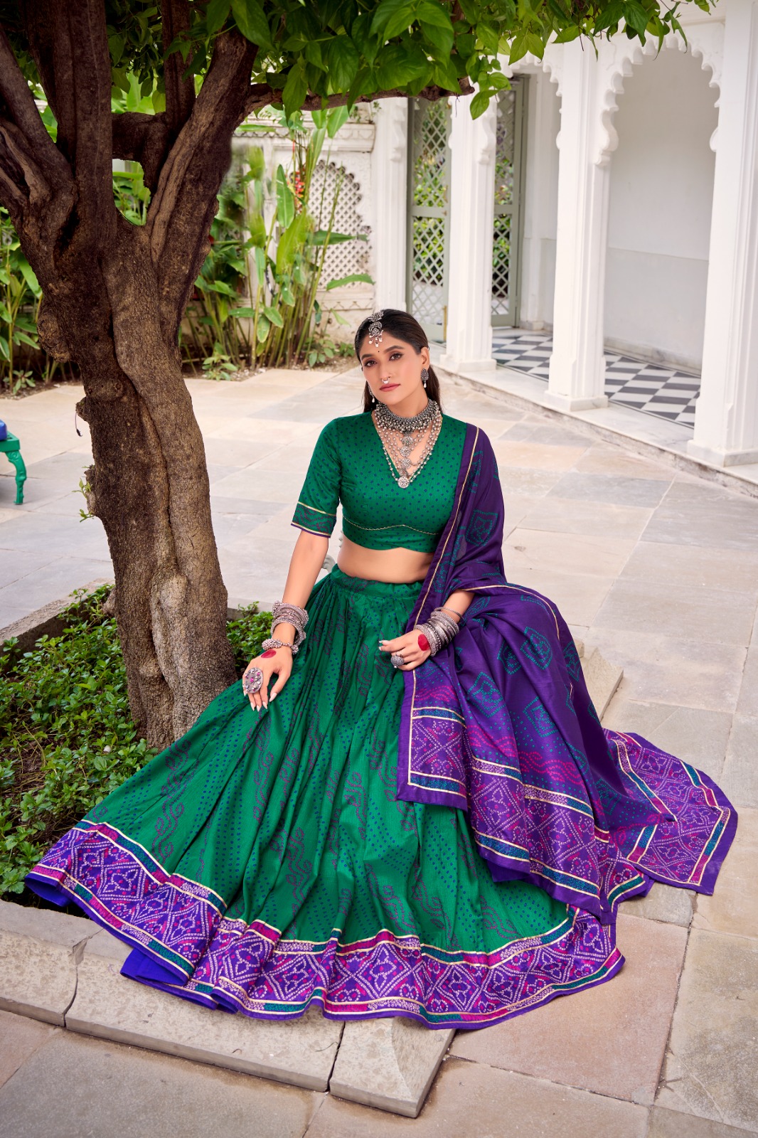LNB 1250 Green Color Tasar Silk Bandhej Print With Gotta Patti Lace Lehenga Choli Festive Party Wedding, Events etc. Delivery 4-6 Working Days @2149/- | Lehenga, Bollywood Lehenga, Creative Lehenga, Designer Lehenga, Embroidered Lehenga, Party Wear Lehenga