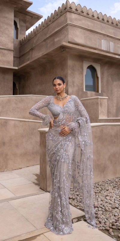 DF 3395 Grey Color Mono Net 5mm Multi & Sequins Embroidery Work Saree Casual, Wedding, Festive, Events . Expected Delivery  4-6 Working Days @1799/- only                                                                                | Sarees, Bollywood Sarees, Creative Sarees, Designer Sarees, Embroidered Sarees, Ethnic Saree, Modern Digital sarees, Party Wear Sarees