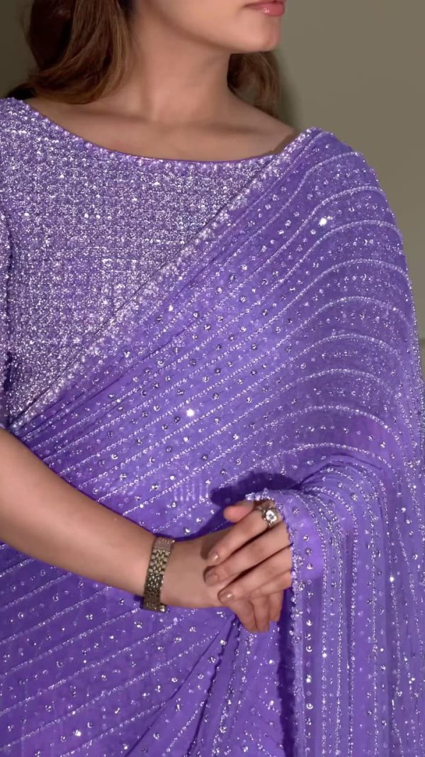 YNF 3452 Lavender Color Georgette Sequins Multy Embroidery Work Saree Casual, Wedding, Festive, Events . Expected Delivery  4-6 Working Days @1799/- only                                                                                | Sarees, Bollywood Sarees, Creative Sarees, Designer Sarees, Embroidered Sarees, Ethnic Saree, Modern Digital sarees, Party Wear Sarees