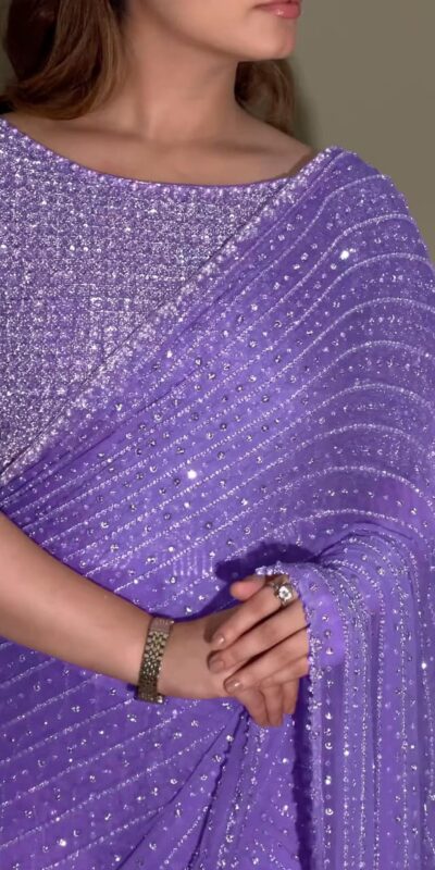 YNF 3452 -DF 3452 Lavender Color Georgette Sequins Multy Embroidery Work Saree Casual, Wedding, Festive, Events . Expected Delivery  4-6 Working Days @1799/-                                                                                 | Sarees, Bollywood Sarees, Creative Sarees, Designer Sarees, Embroidered Sarees, Ethnic Saree, Modern Digital sarees, Party Wear Sarees