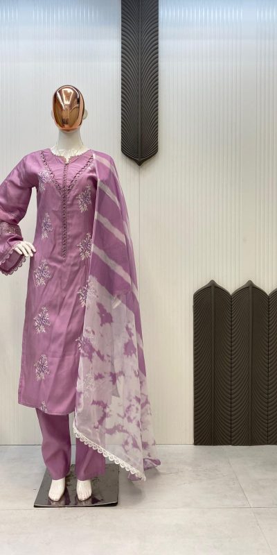 LG 1951 Lavender Color Roman Silk Embroidery Work Front Side Salwar Suit Casual, Wedding, Festive, Events . Expected Delivery  4-6 Working Days @1999/- only      | Jump Suits, Salwar suit, Casual Suits, Creative suits, Designer Suits, Palazzo Suits, Party Wear Suits, Patiala Suits, Straight Suits