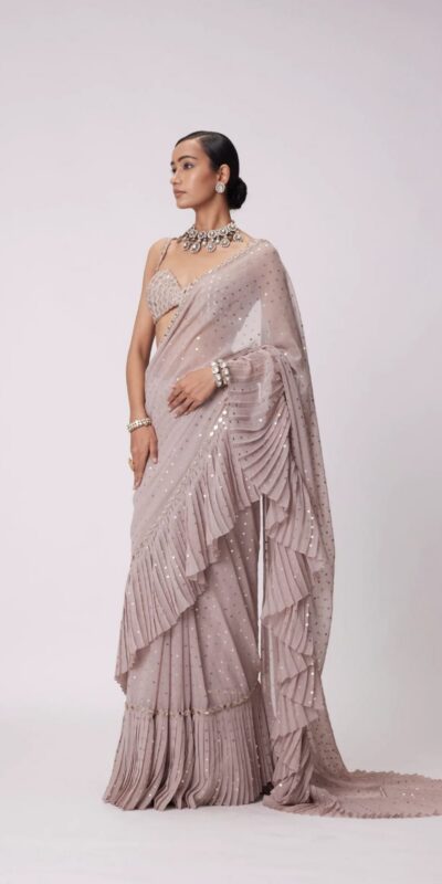 DF 3455 Light Peach Color Faux Georgette Embroidery Sequins Work Saree Casual, Wedding, Festive, Events . Expected Delivery  4-6 Working Days @1999/- only                                                                                | Sarees, Bollywood Sarees, Creative Sarees, Designer Sarees, Embroidered Sarees, Ethnic Saree, Modern Digital sarees, Party Wear Sarees