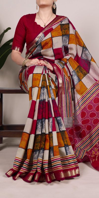 YNF 7045 Maroon Color Polyester Viscose Chanderi Printed Border Saree Casual, Wedding, Festive, Events . Expected Delivery  4-6 Working Days @1499/- only                                | Sarees, Bollywood Sarees, Creative Sarees, Designer Sarees, Embroidered Sarees, Ethnic Saree, Modern Digital sarees, Party Wear Sarees