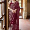 Maroon Georgette Embroidery Work Saree