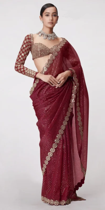 DF 3429 Maroon Color Faux Georgette 5mm Sequence Work Saree Casual, Wedding, Festive, Events . Expected Delivery 4-6 Working Days @2199/- only | Sarees, Bollywood Sarees, Creative Sarees, Designer Sarees, Embroidered Sarees, Ethnic Saree, Modern Digital sarees, Party Wear Sarees