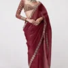 Maroon Georgette Sequence Work Saree