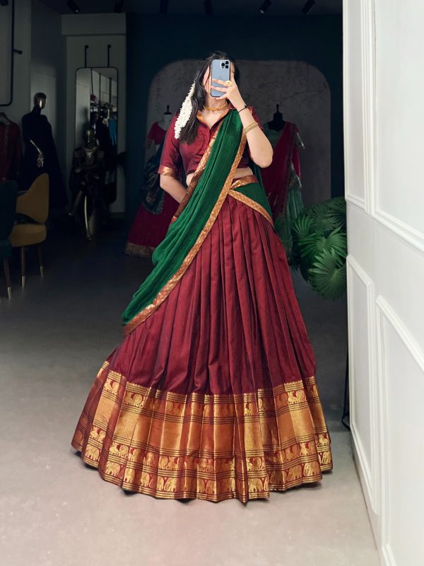 LNB 2040 Maroon Color Narayan Pet Zari Weaving Lehenga Choli Choli Festive Party Wedding, Events etc. Delivery 4-6 Working Days @1899/- | Lehenga, Bollywood Lehenga, Creative Lehenga, Designer Lehenga, Embroidered Lehenga, Party Wear Lehenga