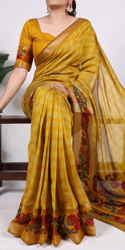 YNF 7035 Mustard Color Polyester Chanderi Printed Zari Weaving Work Saree Casual, Wedding, Festive, Events . Expected Delivery  4-6 Working Days @1549/- only                                                                                | Sarees, Bollywood Sarees, Creative Sarees, Designer Sarees, Embroidered Sarees, Ethnic Saree, Modern Digital sarees, Party Wear Sarees