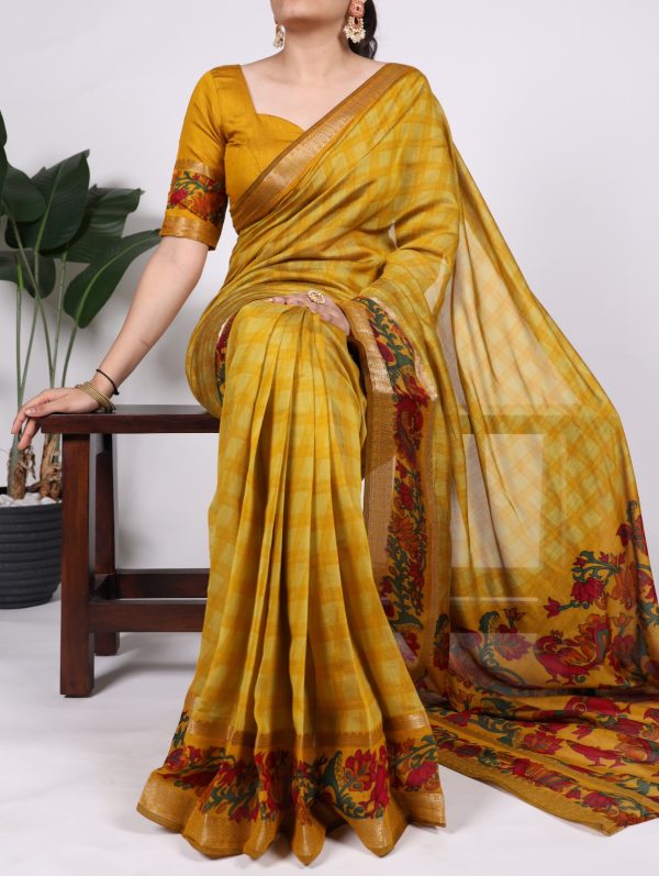 YNF 7035 Mustard Color Polyester Chanderi Printed Zari Weaving Work Saree Casual, Wedding, Festive, Events . Expected Delivery  4-6 Working Days @1549/- only                                                                                | Sarees, Bollywood Sarees, Creative Sarees, Designer Sarees, Embroidered Sarees, Ethnic Saree, Modern Digital sarees, Party Wear Sarees