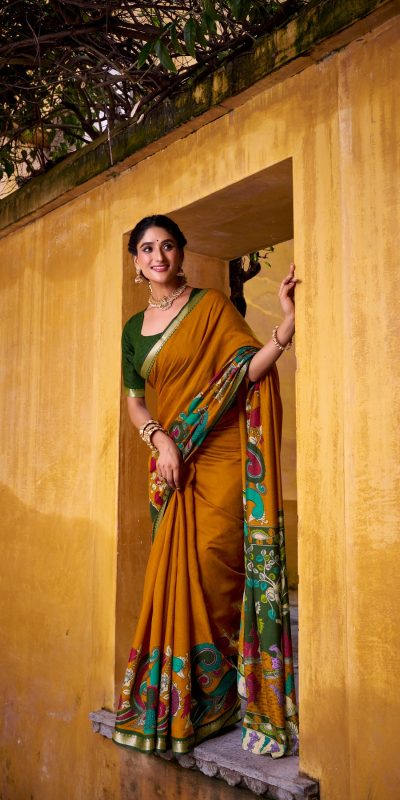 YNF 7048 Mustard Color Polyester Chanderi Kalamkari Weaving Work Saree Casual, Wedding, Festive, Events . Expected Delivery  4-6 Working Days @1499/- only                                | Sarees, Bollywood Sarees, Creative Sarees, Designer Sarees, Embroidered Sarees, Ethnic Saree, Modern Digital sarees, Party Wear Sarees