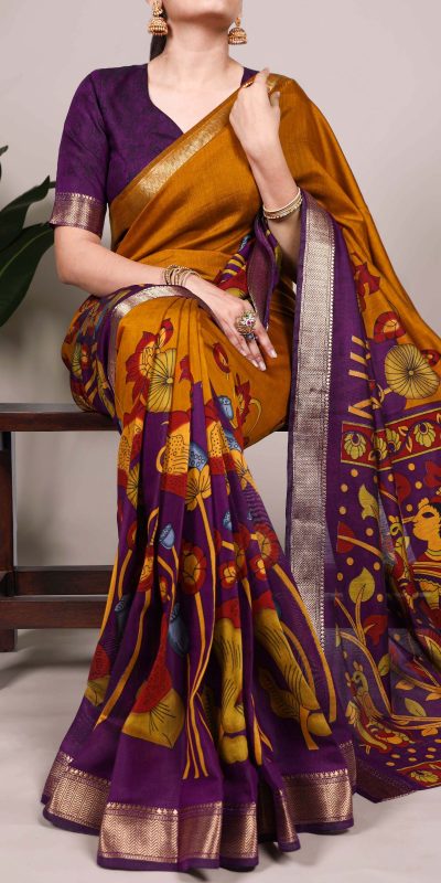 YNF 7036 Mustard Color Polyester Chanderi Printed Zari Weaving Work Saree Casual, Wedding, Festive, Events . Expected Delivery  4-6 Working Days @1499/- only                                                                                | Sarees, Bollywood Sarees, Creative Sarees, Designer Sarees, Embroidered Sarees, Ethnic Saree, Modern Digital sarees, Party Wear Sarees