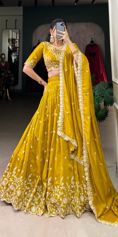 LNB 1415 Mustard Color Vichitra Silk Sequins Thread Embroidery Work Lehenga Choli Wedding, Party, Festive, Events Etc. Delivery 4-6 Working Days Rs 3199 | Lehenga, Bollywood Lehenga, Creative Lehenga, Designer Lehenga, Embroidered Lehenga, Party Wear Lehenga