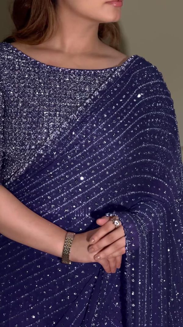 YNF 3452 Navy Blue Color Georgette Sequins Multy Embroidery Work Saree Casual, Wedding, Festive, Events . Expected Delivery  4-6 Working Days @1799/- only                                                                                | Sarees, Bollywood Sarees, Creative Sarees, Designer Sarees, Embroidered Sarees, Ethnic Saree, Modern Digital sarees, Party Wear Sarees