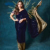 Navy Blue Georgette Embroidery Work Saree