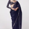 Navy blue Georgette Sequence Work Saree