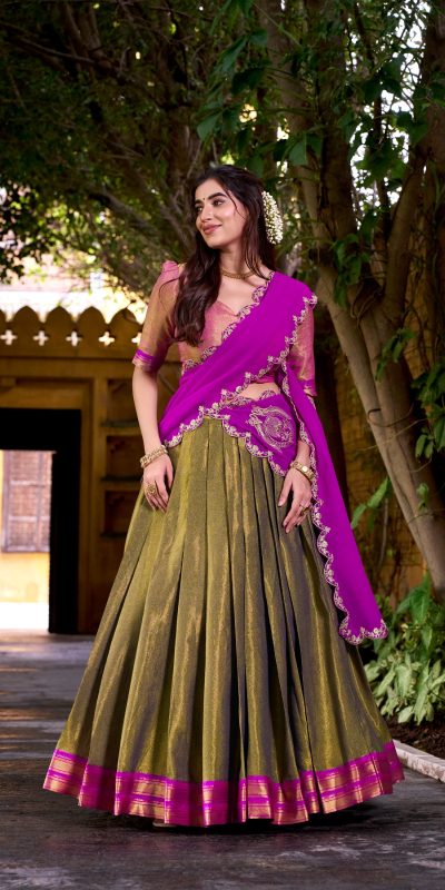 LNB 2009 Navy Blue Elevate your style with the Navy Blue Kanchipuram Weaving Lehenga Choli, featuring stunning zari work and a comfortable drawstring fit. | Lehenga, Bollywood Lehenga, Creative Lehenga, Designer Lehenga, Embroidered Lehenga, Party Wear Lehenga