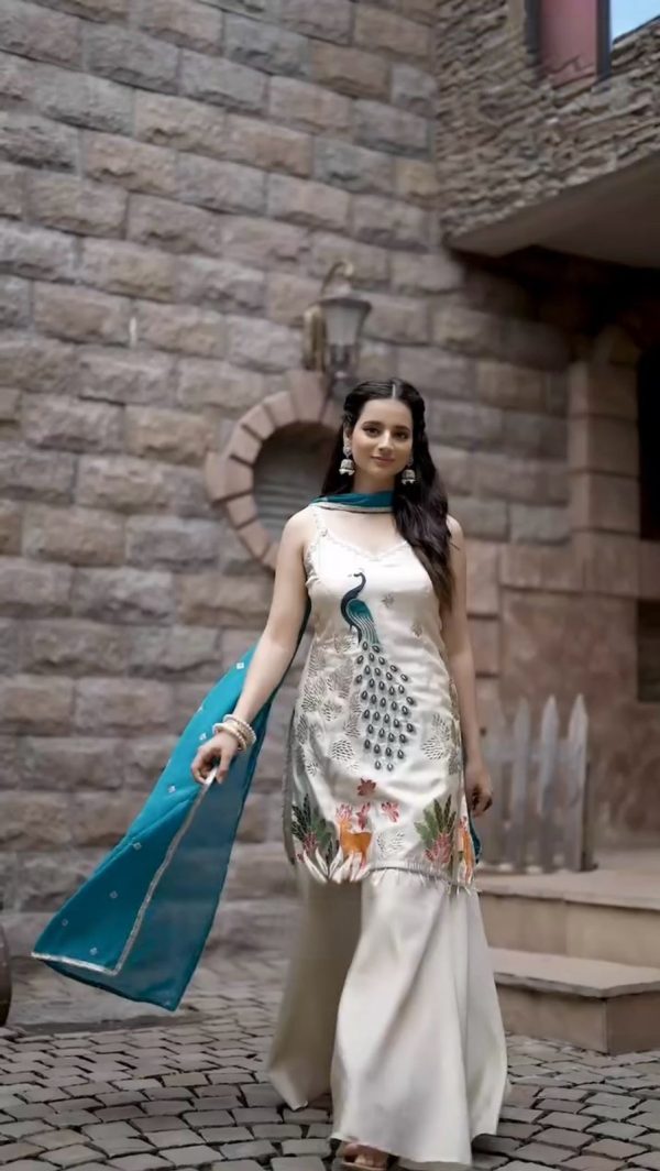 LG 1994 Off White Color French Crape Embroidery Work Salwar Suit Casual, Wedding, Festive, Events . Expected Delivery  4-6 Working Days @1999/- only      | Jump Suits, Salwar suit, Casual Suits, Creative suits, Designer Suits, Palazzo Suits, Party Wear Suits, Patiala Suits, Straight Suits