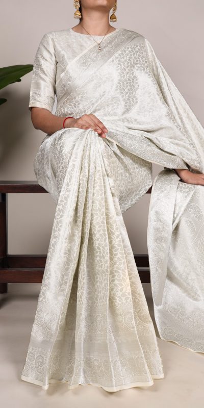 YNF 7404 Off White Color Kanjivaram Zari Weaving Work Saree Casual, Wedding, Festive, Events . Expected Delivery 4-6 Working Days @1599/- only | Sarees, Bollywood Sarees, Creative Sarees, Designer Sarees, Embroidered Sarees, Ethnic Saree, Modern Digital sarees, Party Wear Sarees