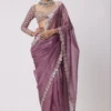 Onion Georgette Sequence Work Saree