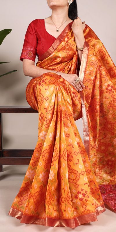 YNF 7416 Orange Color Jacquard Silk Patola Print Zari Weaving Work Saree Casual, Wedding, Festive, Events . Expected Delivery  4-6 Working Days @2599/- only                                                                                | Sarees, Bollywood Sarees, Creative Sarees, Designer Sarees, Embroidered Sarees, Ethnic Saree, Modern Digital sarees, Party Wear Sarees