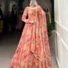 Peach Georgette Printed Gown