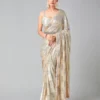 Peach Georgette Sequins Work Saree