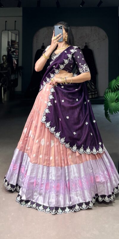 LNB 2024 Peach Color Zari Kota Weaving Work Sequins Thread Embroidery Lehenga Choli Festive Party Wedding, Events etc. Delivery 4-6 Working Days @2999/- | Lehenga, Bollywood Lehenga, Creative Lehenga, Designer Lehenga, Embroidered Lehenga, Party Wear Lehenga