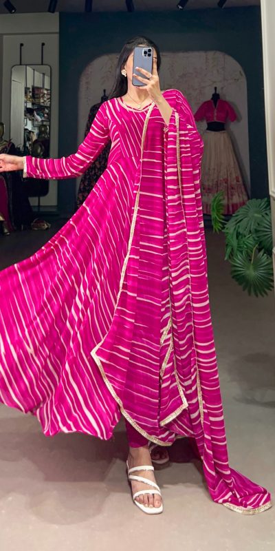 YNF 5026 Pink Color Georgette Leheriya Georgette With Lace Touch Up Gown Casual, Wedding, Festive, Events . Expected Delivery  4-6 Working Days @1799/- only      | Gowns, Bollywood Gowns, Creative Gowns, Designer Gowns, Embroidered Gowns, Party Wear Gowns