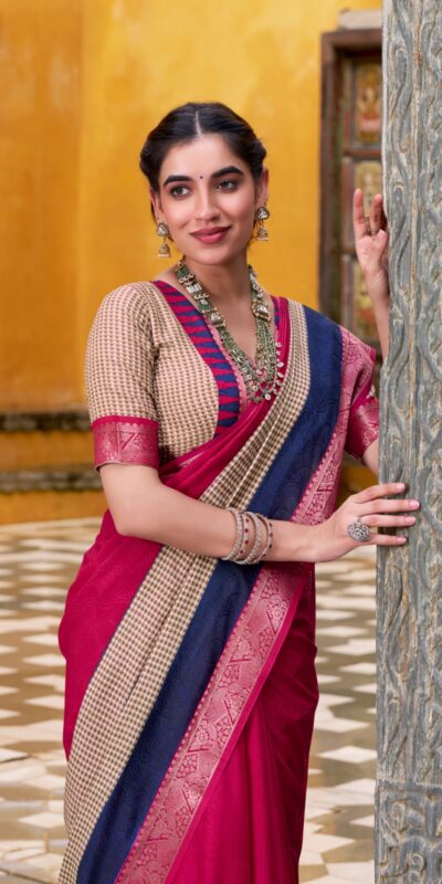 YNF 7049 Pink Color Poly Cotton Printed With Zari Weaving Work Saree Casual, Wedding, Festive, Events . Expected Delivery 4-6 Working Days @1699/- only | Sarees, Bollywood Sarees, Creative Sarees, Designer Sarees, Embroidered Sarees, Ethnic Saree, Modern Digital sarees, Party Wear Sarees