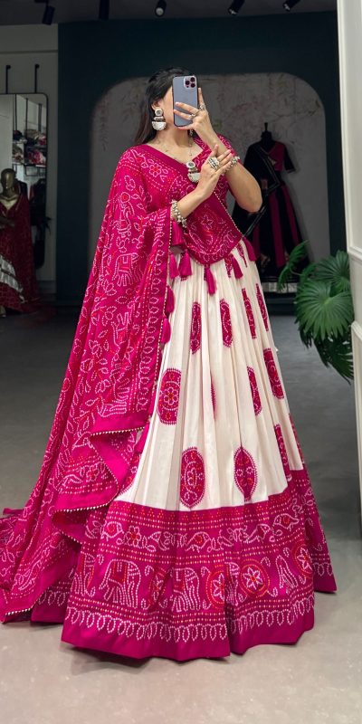 LNB 1229 Pink Color Tasar Silk Bandhej Print Lehenga Choli Wedding, Party, Festive, Events Etc. Delivery 4-6 Working Days Rs 2249 | Lehenga, Bollywood Lehenga, Creative Lehenga, Designer Lehenga, Embroidered Lehenga, Party Wear Lehenga