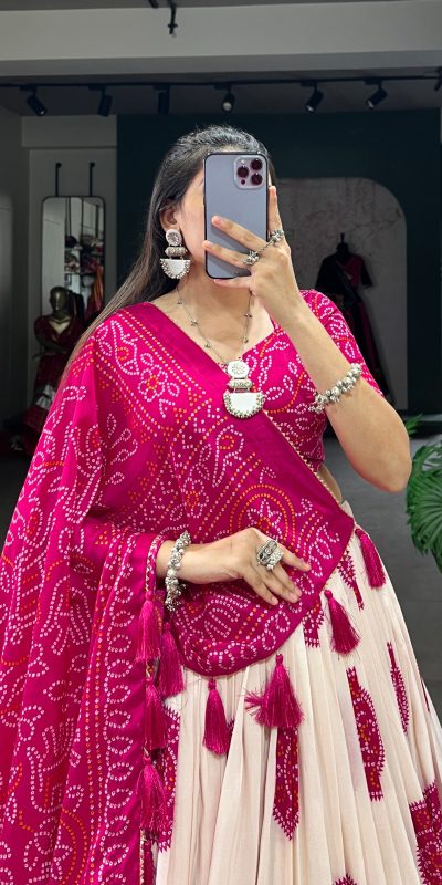 LNB 1229 Pink Color Tasar Silk Bandhej Print Lehenga Choli Wedding, Party, Festive, Events Etc. Delivery 4-6 Working Days Rs 2249 | Lehenga, Bollywood Lehenga, Creative Lehenga, Designer Lehenga, Embroidered Lehenga, Party Wear Lehenga