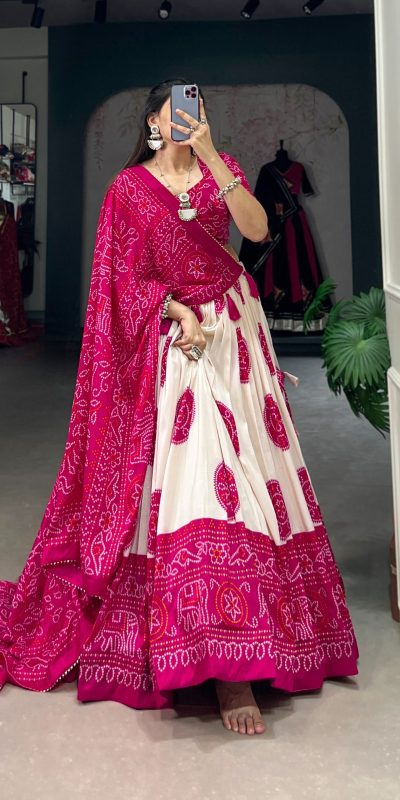 LNB 1229 Pink Color Tasar Silk Bandhej Print Lehenga Choli Wedding, Party, Festive, Events Etc. Delivery 4-6 Working Days Rs 2249 | Lehenga, Bollywood Lehenga, Creative Lehenga, Designer Lehenga, Embroidered Lehenga, Party Wear Lehenga