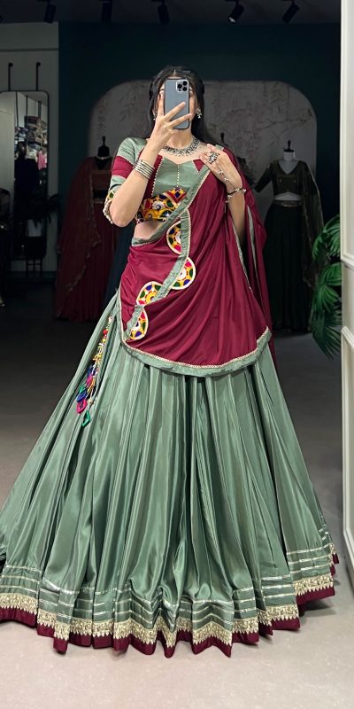 LNB 1656 Pista Color Silk Crepe Sequins Thread Embroidery Gotta Lehenga Choli Festive Party Wedding, Events etc. Delivery 4-6 Working Days @3399/- | Lehenga, Bollywood Lehenga, Creative Lehenga, Designer Lehenga, Embroidered Lehenga, Party Wear Lehenga