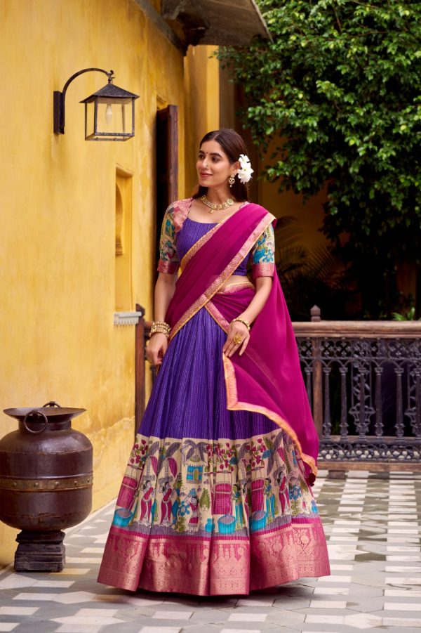 LNB 1242 Purple Color Poly Chanderi Kalamkari Printed Zari Weaving Work Lehenga Choli Wedding, Party, Festive, Events Etc. Delivery 4-6 Working Days Rs 1899 | Lehenga, Bollywood Lehenga, Creative Lehenga, Designer Lehenga, Embroidered Lehenga, Party Wear Lehenga