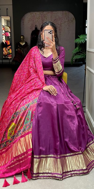 LNB 1653 Purple Color Gaji Silk Dyeing With Lagdi patta Lehenga Choli Wedding, Party, Festive, Events Etc. Delivery 4-6 Working Days Rs 3499 | Lehenga, Bollywood Lehenga, Creative Lehenga, Designer Lehenga, Embroidered Lehenga, Party Wear Lehenga