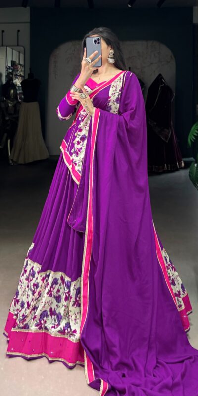 LNB 1618 Purple Color Printed And Original Mirror Hand Work With Lace Lehenga Choli Wedding, Party, Festive, Events Etc. Delivery 4-6 Working Days Rs 4249 | Lehenga, Bollywood Lehenga, Creative Lehenga, Designer Lehenga, Embroidered Lehenga, Party Wear Lehenga