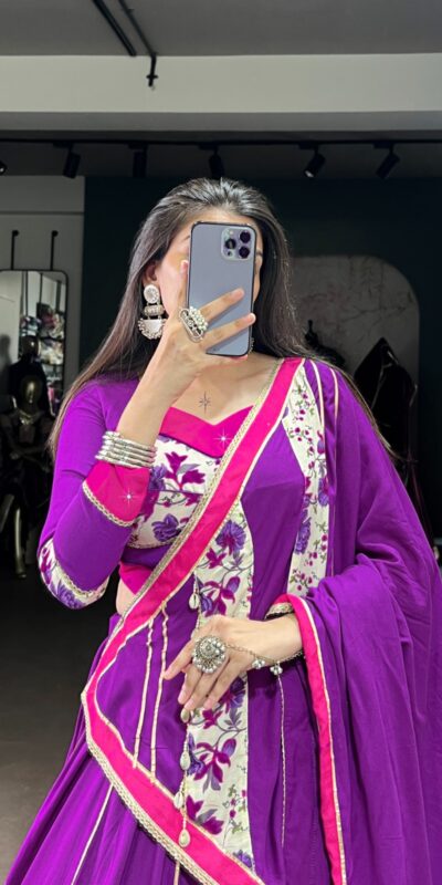 LNB 1618 Purple Color Printed And Original Mirror Hand Work With Lace Lehenga Choli Wedding, Party, Festive, Events Etc. Delivery 4-6 Working Days Rs 4249 | Lehenga, Bollywood Lehenga, Creative Lehenga, Designer Lehenga, Embroidered Lehenga, Party Wear Lehenga