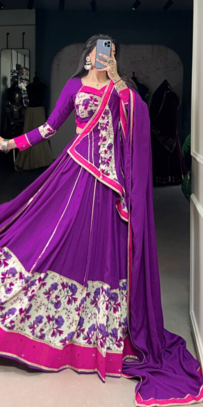 LNB 1618 Purple Color Printed And Original Mirror Hand Work With Lace Lehenga Choli Wedding, Party, Festive, Events Etc. Delivery 4-6 Working Days Rs 4249 | Lehenga, Bollywood Lehenga, Creative Lehenga, Designer Lehenga, Embroidered Lehenga, Party Wear Lehenga