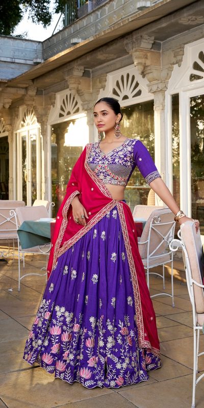 LNB 1414 Purple Color Vichitra Silk Sequins and Thread Embroidery Work Lehenga Choli Wedding, Party, Festive, Events Etc. Delivery 4-6 Working Days Rs 3399 | Lehenga, Bollywood Lehenga, Creative Lehenga, Designer Lehenga, Embroidered Lehenga, Party Wear Lehenga