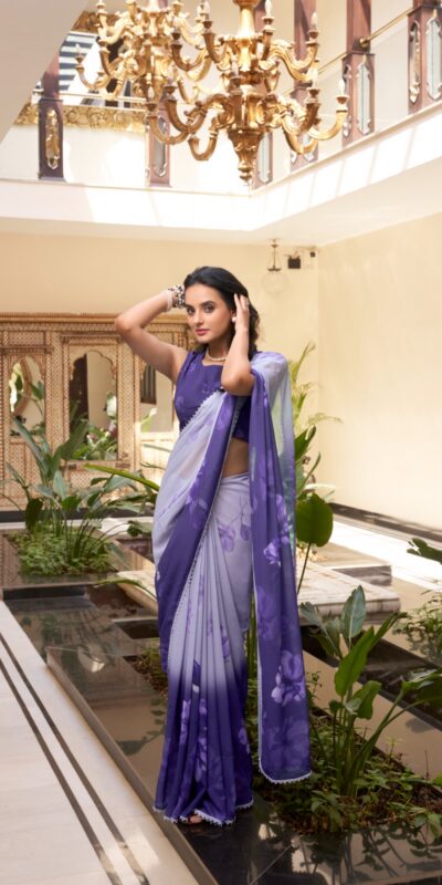 YNF 7038 Purple Color Weightless Marbal Floral Printed Lace Border Saree Casual, Wedding, Festive, Events . Expected Delivery 4-6 Working Days @1549/- only | Sarees, Bollywood Sarees, Creative Sarees, Designer Sarees, Embroidered Sarees, Ethnic Saree, Modern Digital sarees, Party Wear Sarees