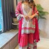 Red Chinon Printed Salwar Suit