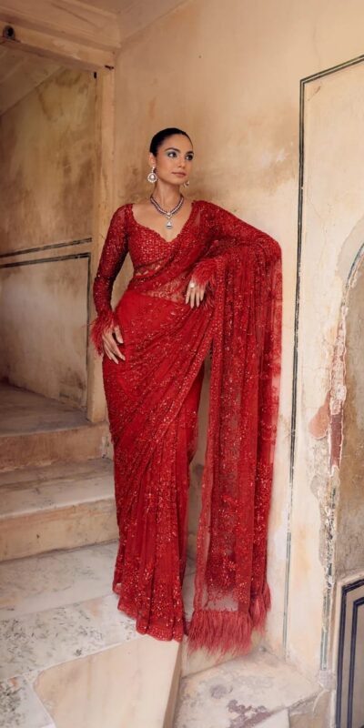 DF 3461 Red Color Butterfly Net 5mm Sequins Embroidery work Saree Saree Casual, Wedding, Festive, Events . Expected Delivery  4-6 Working Days @1799/- only                                                                                | Sarees, Bollywood Sarees, Creative Sarees, Designer Sarees, Embroidered Sarees, Ethnic Saree, Modern Digital sarees, Party Wear Sarees